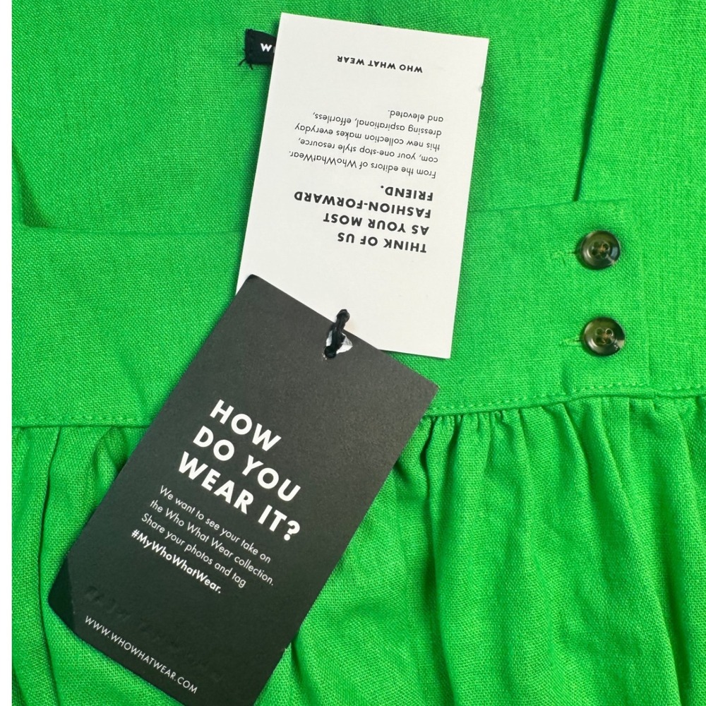 Who What Wear Kelly Green Midi Dress XS Puff Sleeve Tie Waist Square Neck NWT - Picture 6 of 10